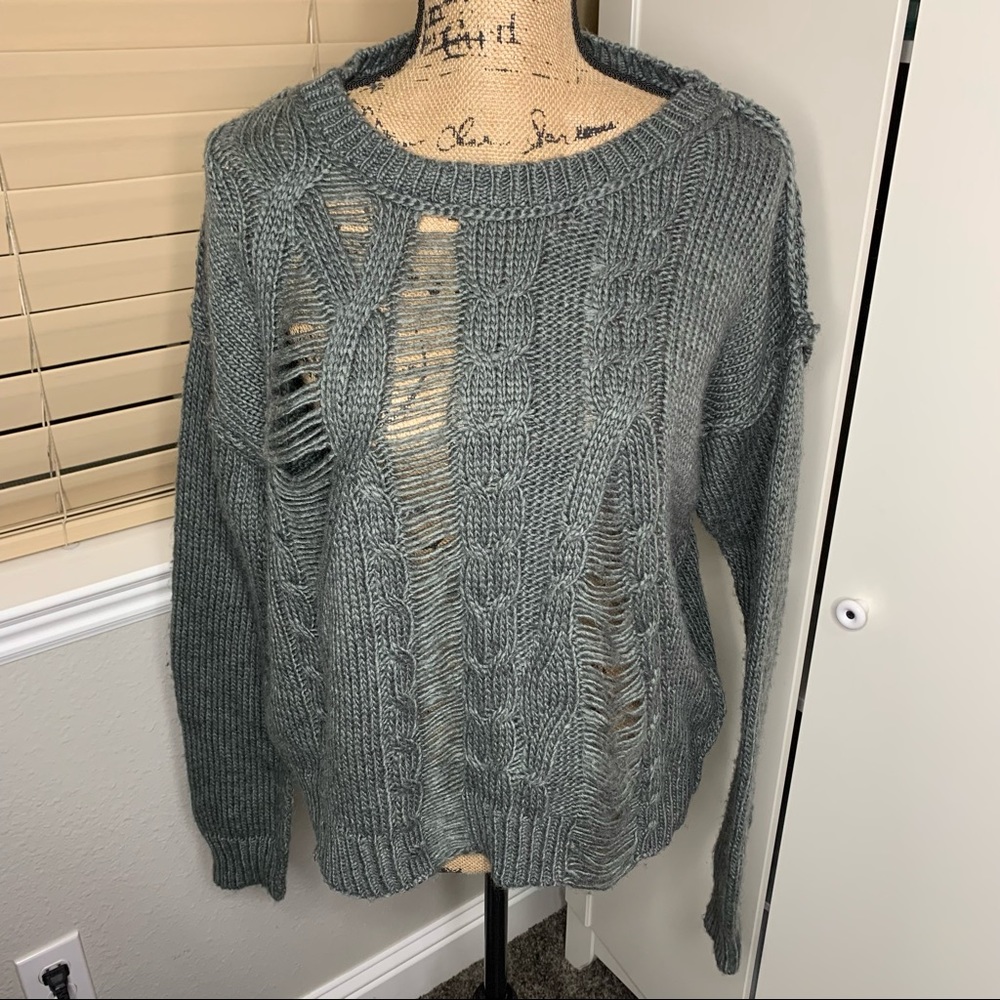 Joyce Distressed Grunge Cable Knit Crewneck Sweater